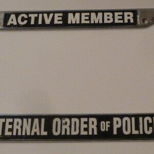Vintage Fraternal Order of Police Metal License Plate Frame